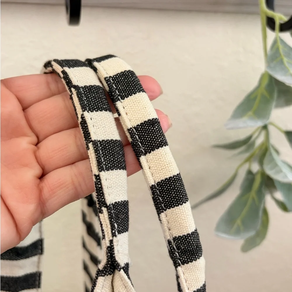 Rae Dunn Black White Striped Canvas Tote Bag, Farmhouse Shoulder Bag